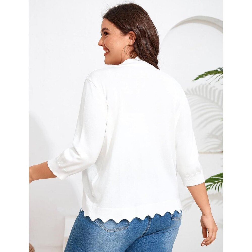 Womens Plus Size Knit Cardigan 3/4 Sleeve Open Front Casual Sweater - Picture 5 of 6